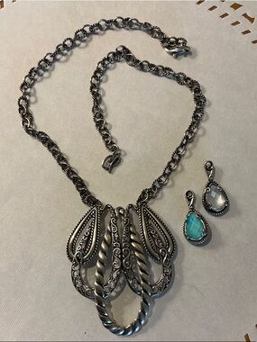 Sterling Silver Filigree and Rope Pendant Necklace with Charms